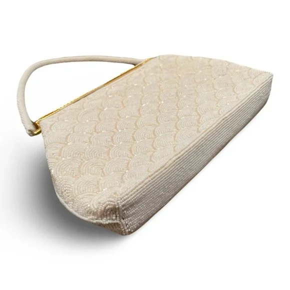 Vintage White Beaded Handbag Handmade Hong Kong - Picture 5 of 12